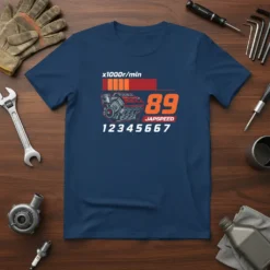 JAPSPEED 89 RPM Engine T-Shirt design with bold orange numbers and engine graphic, plus a speed gauge and sequence 1-7