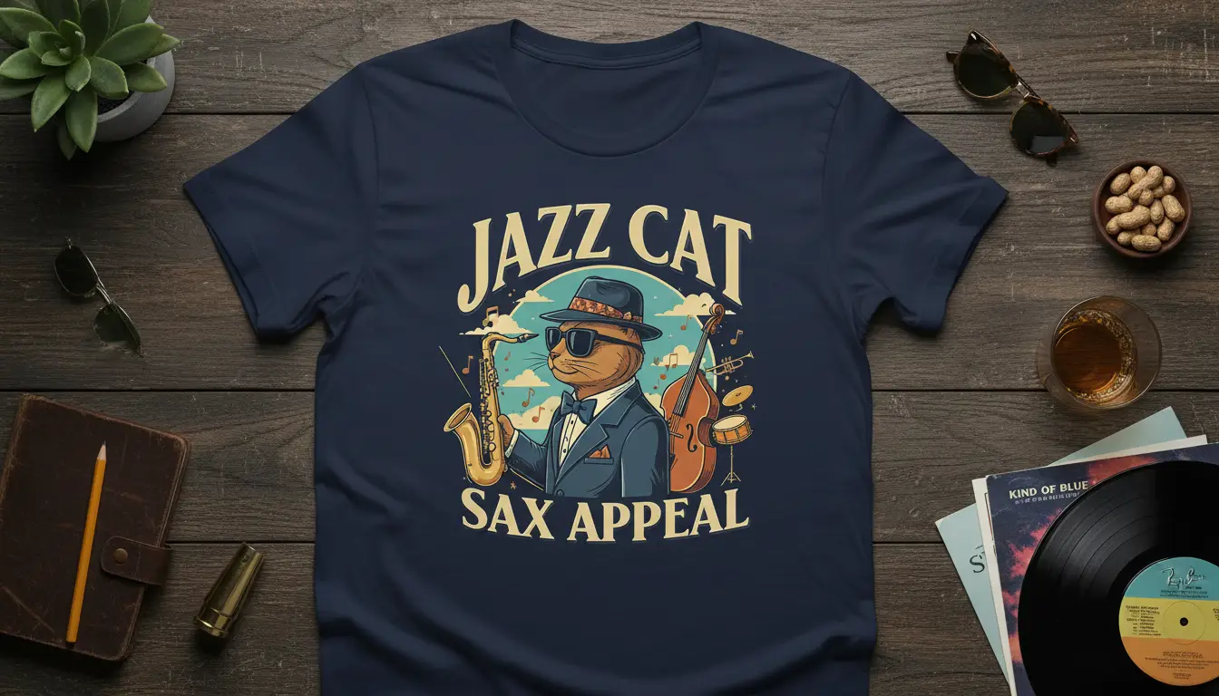 Jazz Cat Sax Appeal T-Shirt Funny Music Lover Gift