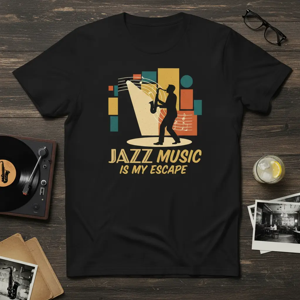 Jazz Music Is My Escape Saxophone Player T-Shirt