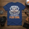 French "Je Suis Un Papy Motard" t-shirt design with motorcycle engine and wings graphic, featuring text about being a cooler