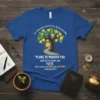 Blue t-shirt with Bible verse Jeremiah 29:11: "PLANS TO PROSPER YOU" and "HOPE and a FUTURE" above a tree graphic