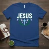 Jesus Christian T-Shirt with cross, doves, and laurel wreath design