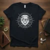 Jesus Lion of Judah Titles T-Shirt featuring a white lion head with "Jesus" text and surrounding titles like Redeemer, Comforter
