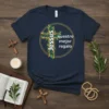 Christian t-shirt with "Jesus nuestro mejor regalo" text and a cross design, featuring green leaves and gold accents