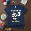 Jetzt Bin Ich 3 T-Shirt featuring a cute panda riding a bicycle holding a '3' balloon, perfect for a third