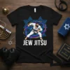 Jew Jitsu T-Shirt featuring a bearded fighter in a gi with Star of David emblem and blue Star of David