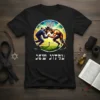 Jew Jitsu t-shirt design featuring two wrestlers in a ring under a menorah, with Hebrew text below