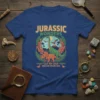 Jurassic Wonders Cly to Cxly Million Years Ago t-shirt design with dinosaurs, volcano, and palm trees