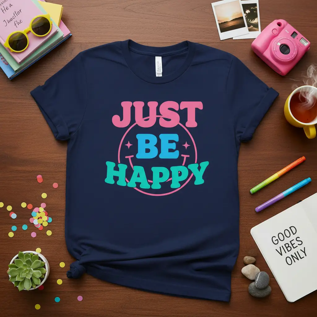 Just Be Happy Retro Quote T-Shirt Positive Vibes Gift