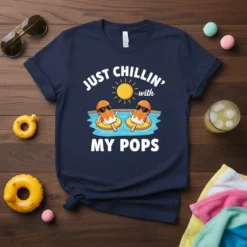 Just Chillin' With My Pops t-shirt design featuring two popsicles relaxing in a pool under a sun