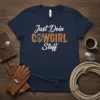 Navy t-shirt with white and orange text "Just Doin Cowgirl Stuff" and a cowboy hat graphic