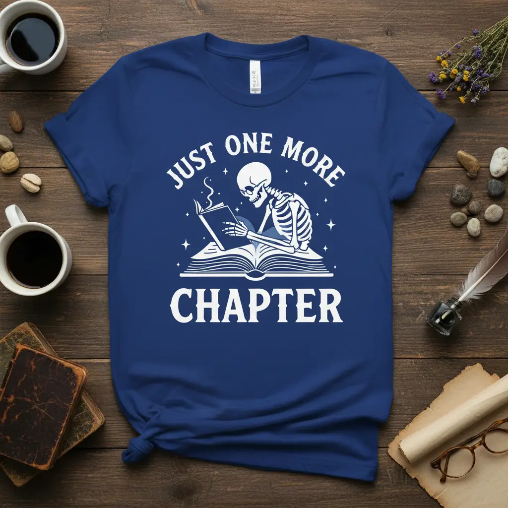 Just One More Chapter Skeleton Reading T-Shirt Book Lover Gift