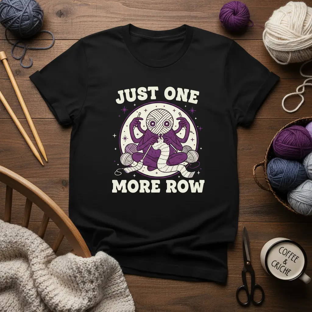Just One More Row Knitting T-Shirt Funny Crafter Gift