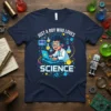 Just a Boy Who Loves Science t-shirt with cartoon boy and scientific graphics