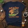 Just a CAT Trying to be a TIGER funny golf t-shirt design with a cat swinging a golf club and