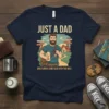 Just A Dad Who Always Came Back With The Milk t-shirt with cartoon dad illustration and directional signs