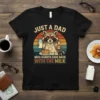 Just A Dad Who Always Came Back With The Milk t-shirt design with a raccoon holding milk and syrup