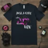 Just A Girl Who Drives UTV t-shirt design featuring white text and a pink UTV graphic with splatter accents