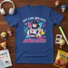 T-shirt design featuring anime girl singing with text "JUST A GIRL WHO LOVES ANIME & K-POP!" in colorful style