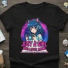 Black t-shirt featuring anime girl gamer graphic and text "JUST A GIRL WHO LOVES ANIME"