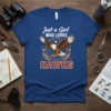 Just a Girl WHO LOVES HAWKS T-Shirt with a detailed hawk graphic and floral wreath