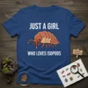 Just a Girl Who Loves Isopods t-shirt with a cute illustration of an isopod and text