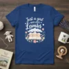 Just a girl WHO LOVES Lambs t-shirt with three cute lambs and flowers, white text, playful design
