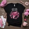 Just a girl who loves pink tornado graphic tee design with pink flowers and hearts