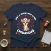 Just A Nurse Who Loves Chihuahuas t-shirt design featuring a cute chihuahua wearing a nurse hat holding a heart