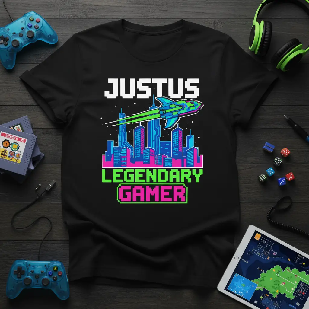 Justus Legendary Gamer Retro Pixel Art T-Shirt