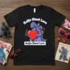 Kaiju Sized Love T-Shirt featuring a purple Godzilla-like monster holding a red heart, with "Kaiju Sized Love" text above and