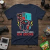 German gamer t-shirt with text "Kann Dich Nicht Hören Ich Zocke," a computer, dual monitors, and headphones graphic