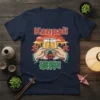 Kanpai! 乾杯! T-Shirt design with hands clinking champagne glasses, Japanese cityscape, and cherry blossoms