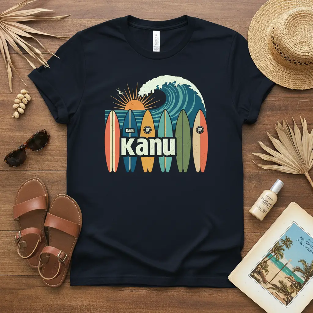 Kanu Retro Surfboard Graphic T-Shirt for Beach Lovers