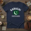 Karachi The City of Lights t-shirt design featuring Pakistani flag graphic and city name in white text