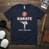 Karate Empty Hand Way t-shirt featuring a martial artist performing a kick, with Japanese text above