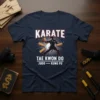 Karate Tae Kwon Do Judo Kung Fu graphic t-shirt design featuring a martial artist in action and bold typography