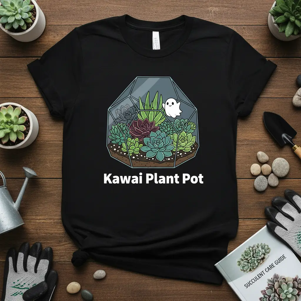 Kawai Plant Pot T-Shirt Cute Succulent Ghost Design