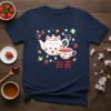 Kawaii Cat Strawberry Tea Set eye-catching graphic design printed on comfortable cotton t-shirt