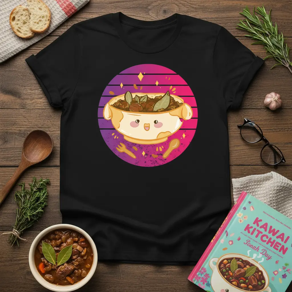 Kawaii Pot of Stew illustration featuring a happy cartoon stew pot with fork and spoon
