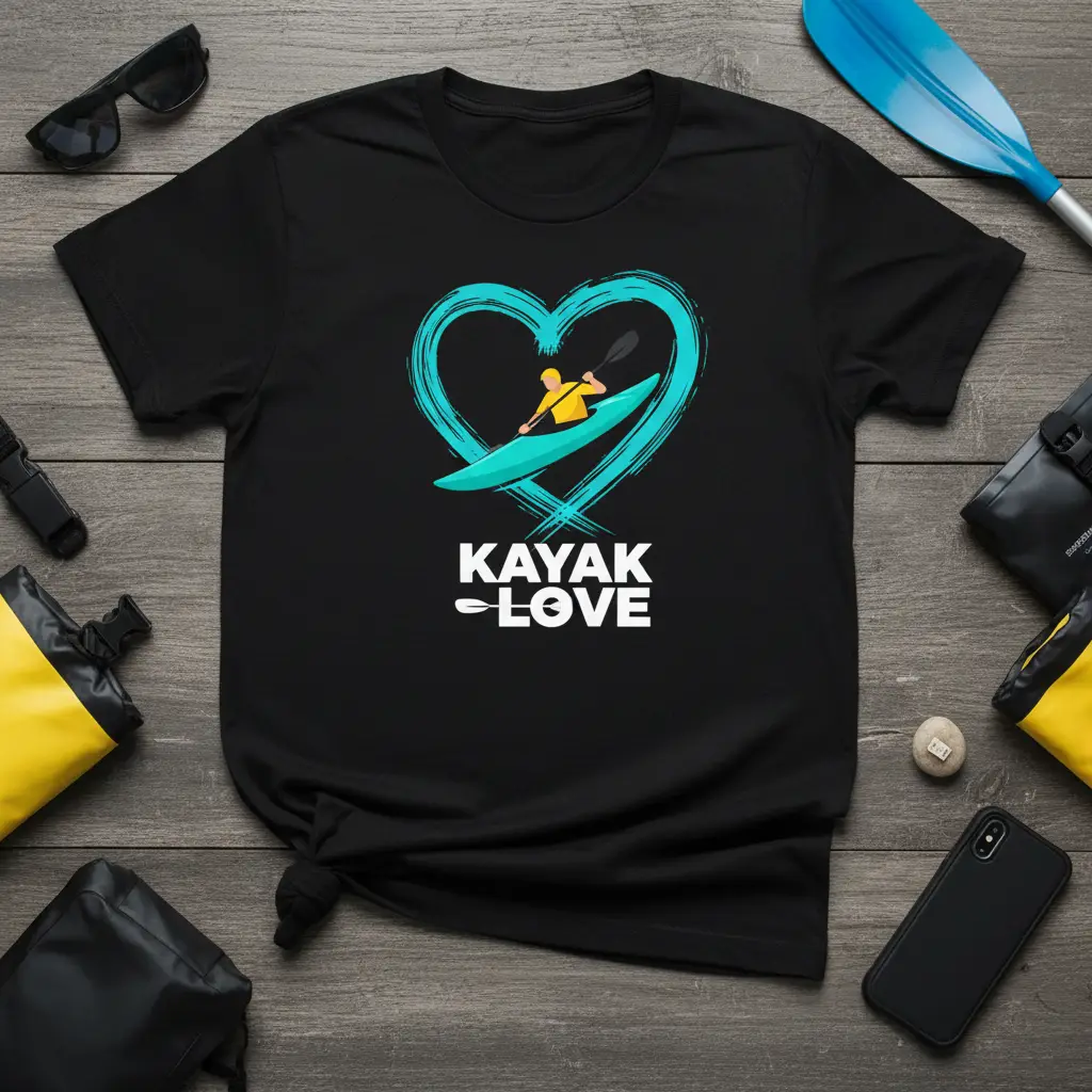Kayak Love Heart T-Shirt Kayaking Gift for Paddlers