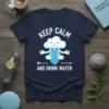 Keep Calm And Drink Water t-shirt with a meditating cloud graphic and white typography