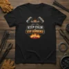 Keep Calm And Stay Hammered t-shirt with anvil, hammers, and flames graphic