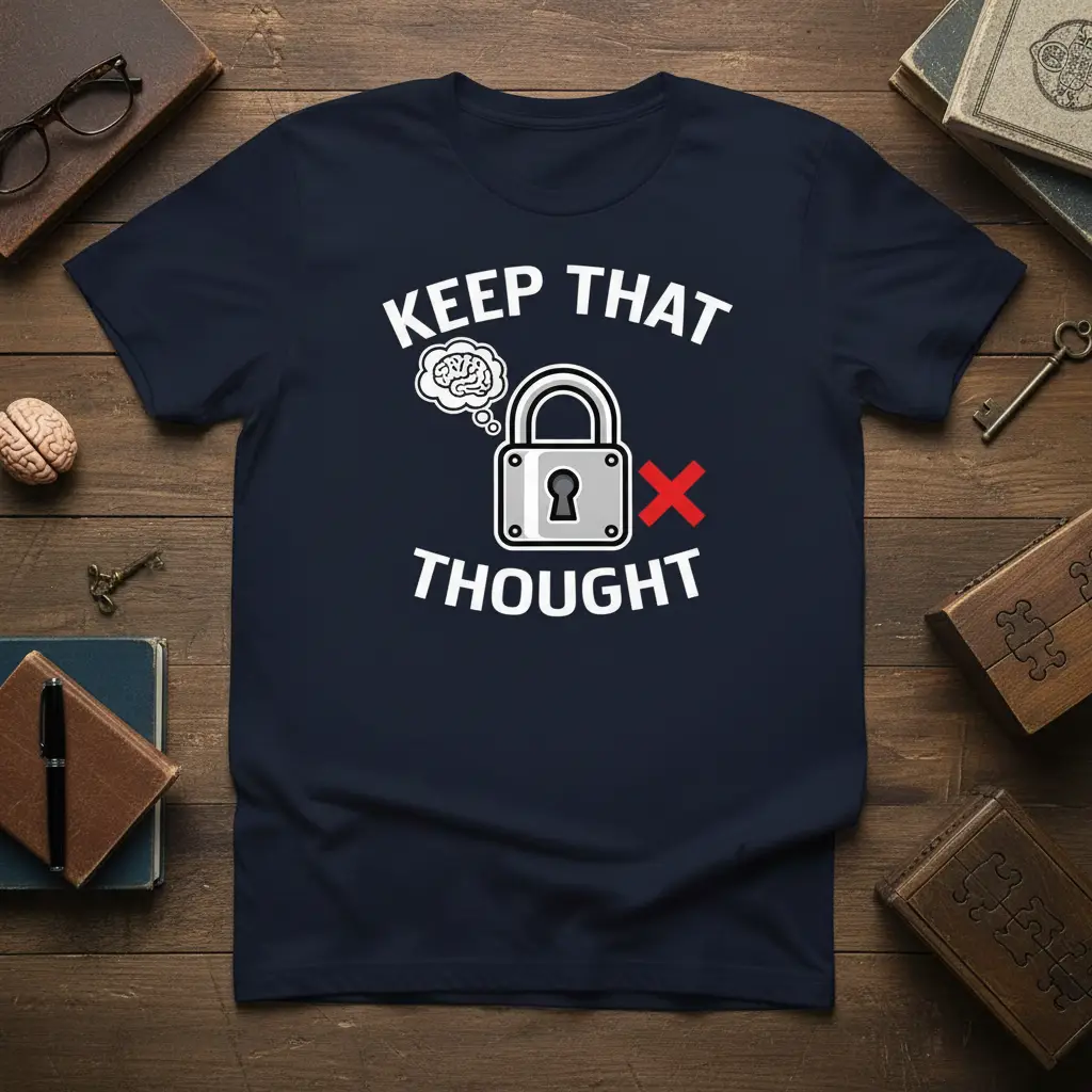 Keep That Thought X humorous quote tee with lock and brain graphic
