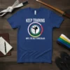 Keep Training Until The Belt Turns Black martial arts t-shirt design featuring a silhouette kicking under a moon with colorful