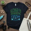 Keep the Planet Green and the Ocean Blue text with green leaves and blue waves design on a navy t-shirt