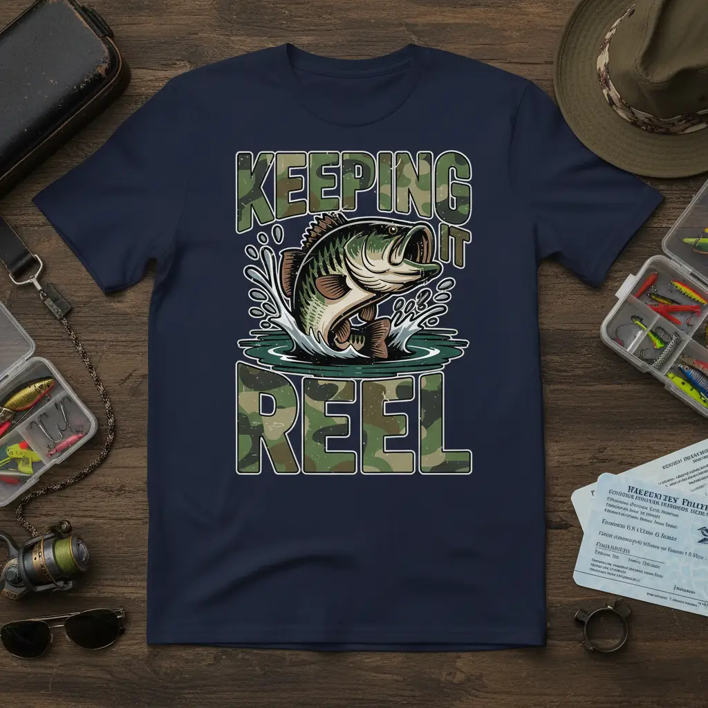 Keeping It Reel Fishing T-Shirt Camo Bass Design