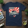 Kei Truck 軽自動車 Japanese mini truck graphic t-shirt design with rising sun background