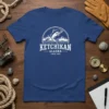 Ketchikan Alaska Since 1885 vintage salmon fishing t-shirt design with leaping salmon and mountains
