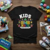 Kids HBCU Nettles University t-shirt design featuring colorful school building and diverse children reading books